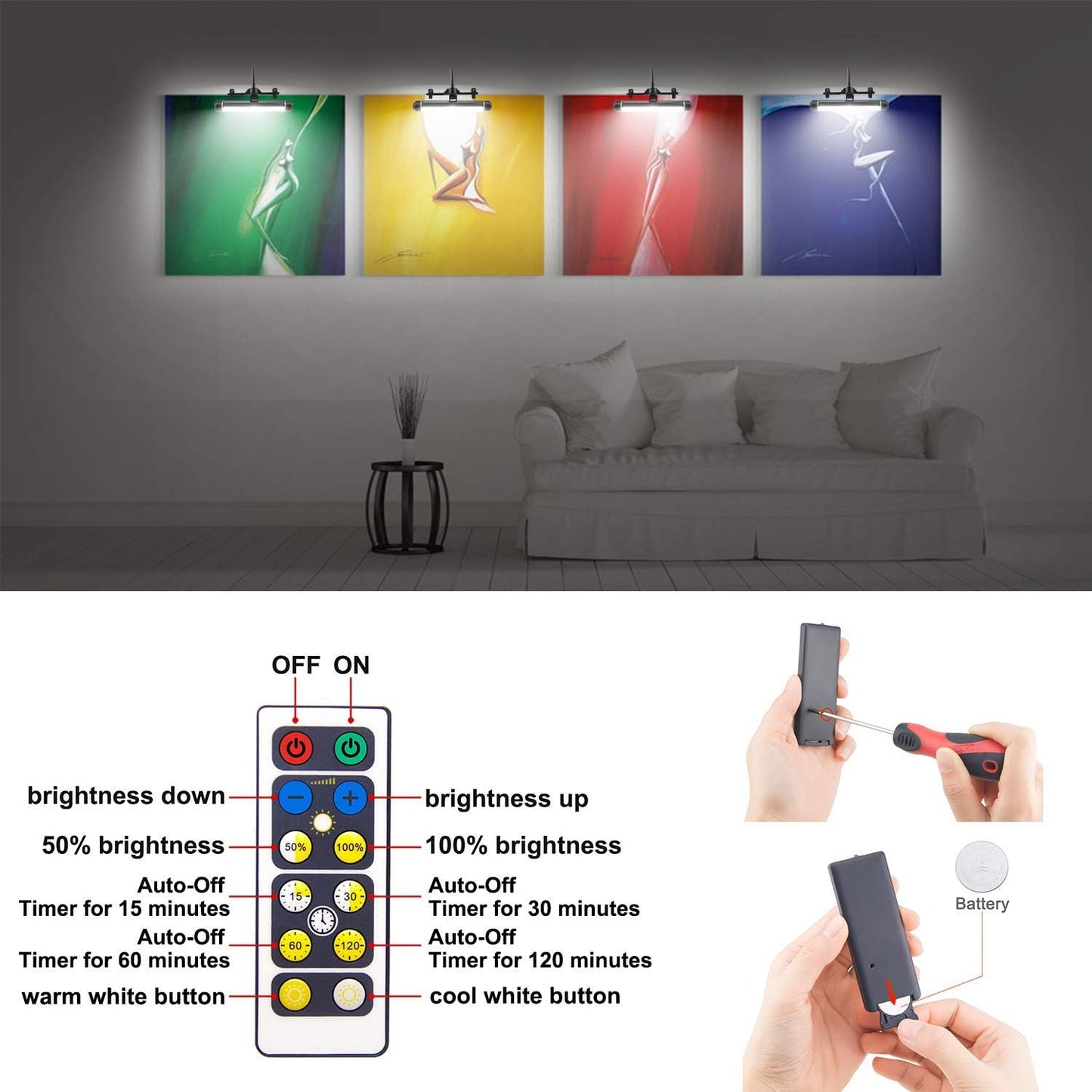 Wireless Picture Frame Led Lighting,Rechargeable Art Display Lighting Clip on Pictures,Over Painting Lights with Remote,Artwork Lamp with Flexible Neck,28 Leds 3 Lighting Modes 200Lm-Black