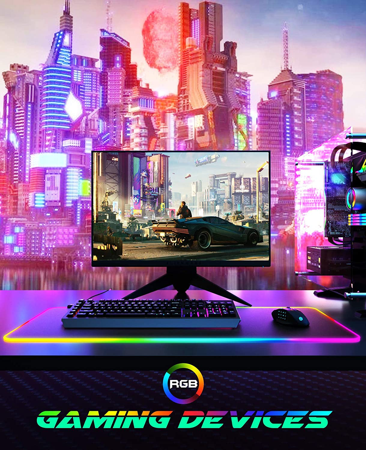 RGB Gaming Mouse Pad, Large Extended Soft Led Mouse Pad with 14 Lighting Modes 2 Brightness Levels, Computer Keyboard Mousepads Mat 800 X 300Mm / 31.5×11.8 Inches