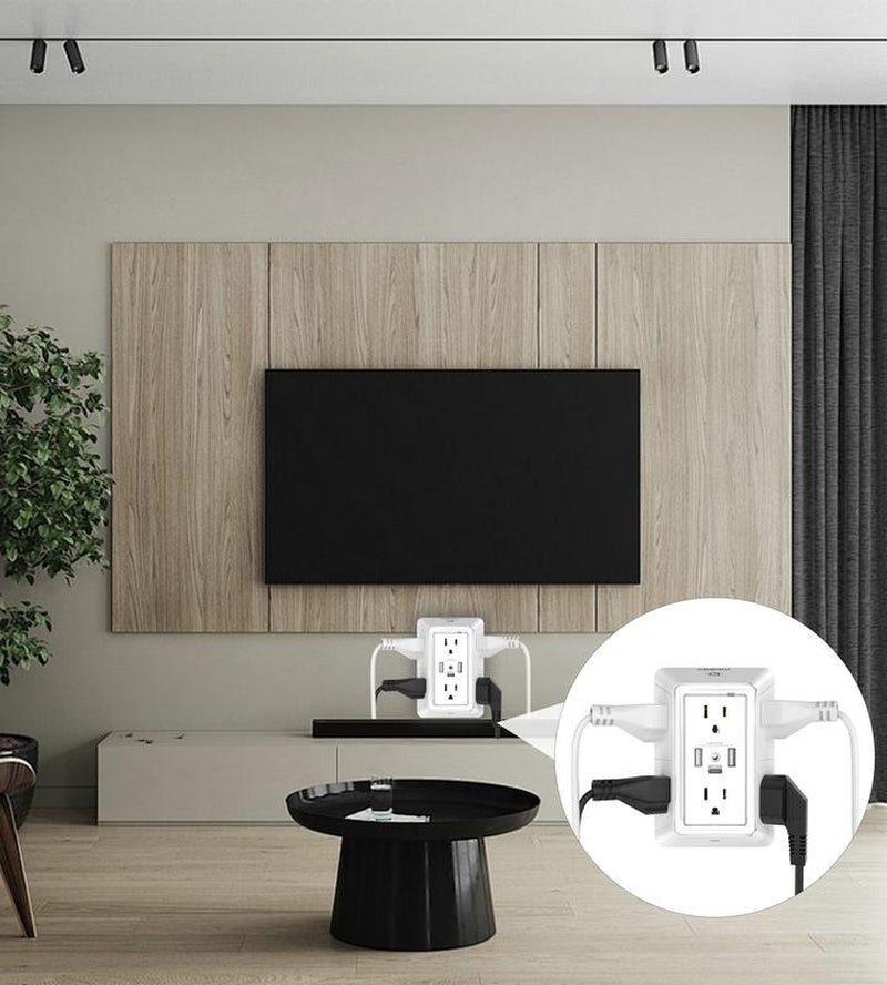 Multi Plug Outlet Surge Protector - POWRUI 6 Outlet Extender with 3 USB Ports (1 USB C) and Night Light, 3-Sided Power Strip with Adapter Spaced Outlets - White, ETL Listed Fathersdaygift Socket