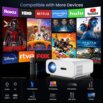 Projector with Wifi and Bluetooth, 4K Support 1080P Mini Projector , Video Projector for Home Theater , 12000LM Portable Outdoor Movie Projector 5G/2.4G