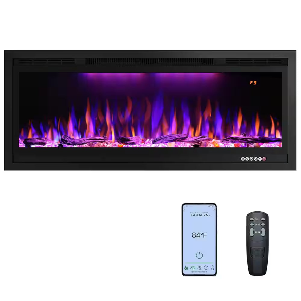 42 In. Smart Electric Fireplace Inserts with APP Control in Black