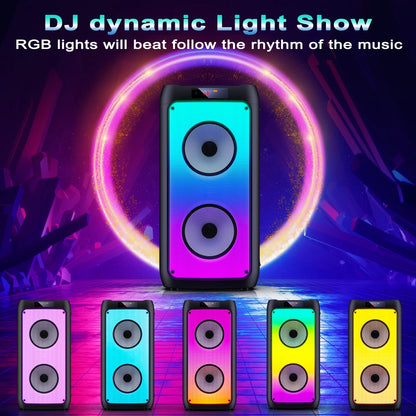 Party Speaker, Bluetooth Speaker with 2 Wireless Microphone & DJ Light, Portable Stereo Wireless Speaker for Outdoor