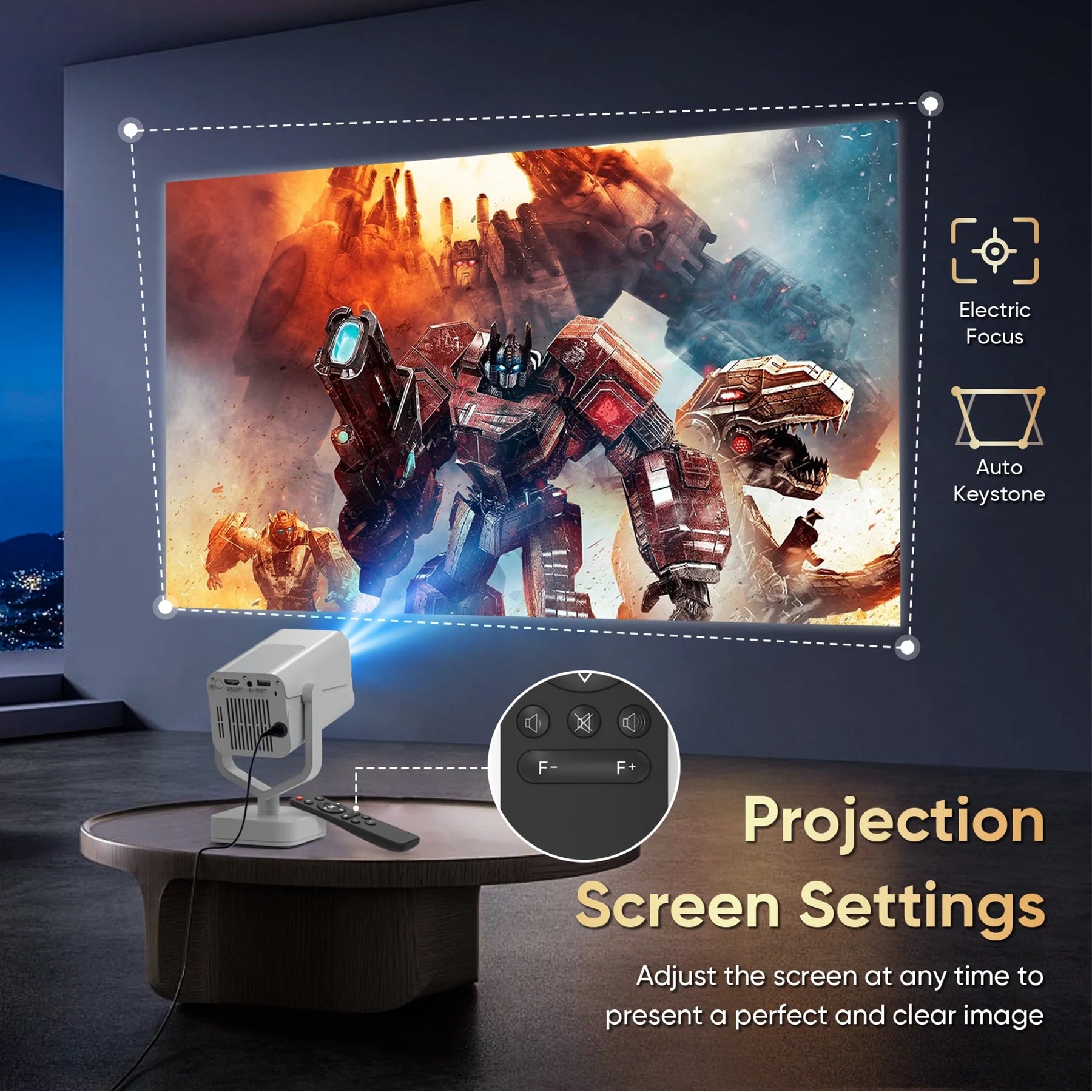 [Built-In Apps]  Mini Projector with Wifi and Bluetooth, HD 1080P Video Smart Projector with Android System