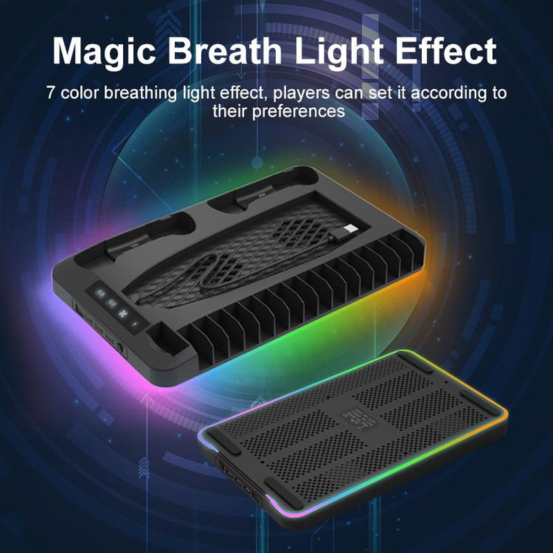 PS5 Multifunctional Cooling Base with Light Headset Hook Game Disc Case Storage Playstation5 Handle Charging Stand