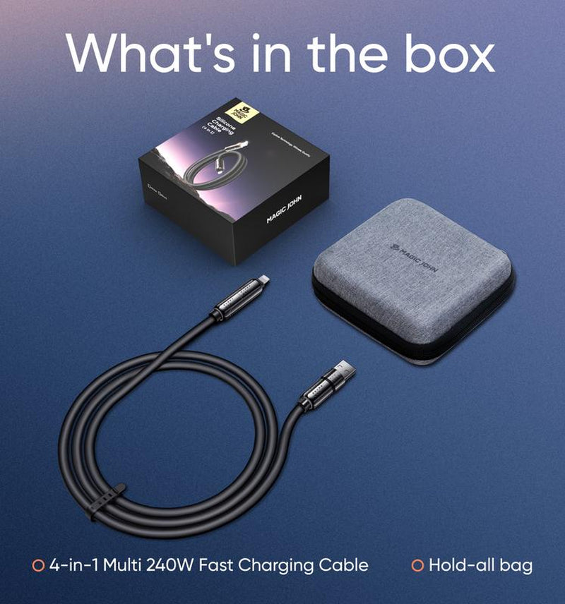 【Tiktokshopbacktoschool】New - MAGIC JOHN 4-In-1 Charging Cable, Super Fast 240W Charging with RGB Light