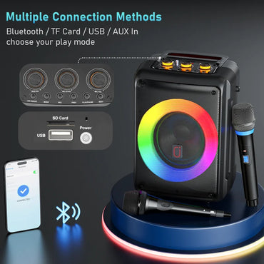 Portable Bluetooth Speaker with Microphone, LED Lighting, Wireless Party Speaker, AUX Input, USB, TF Card, D13