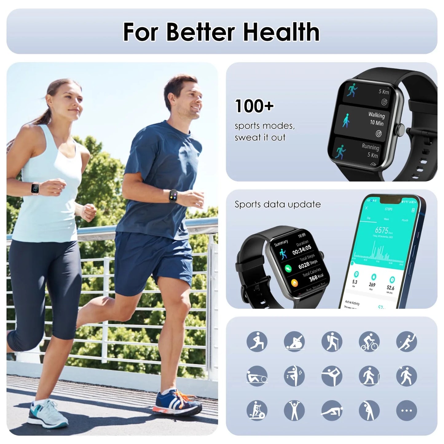 GTX10 Smart Watch - 1.85" AMOLED Smartwatch W/ Alexa | IP68 | Fitness, Compatible with Ios/Android, Black