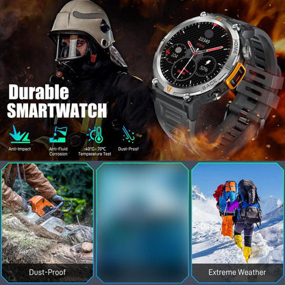 EIGIIS KE3 Smart Watch for Men with LED Flashlight(Answer/Make Call) 3ATM Waterproof Rugged Smartwatch with 110+ Sports Mods 1.45’’ HD Digital Watch for Android Phones