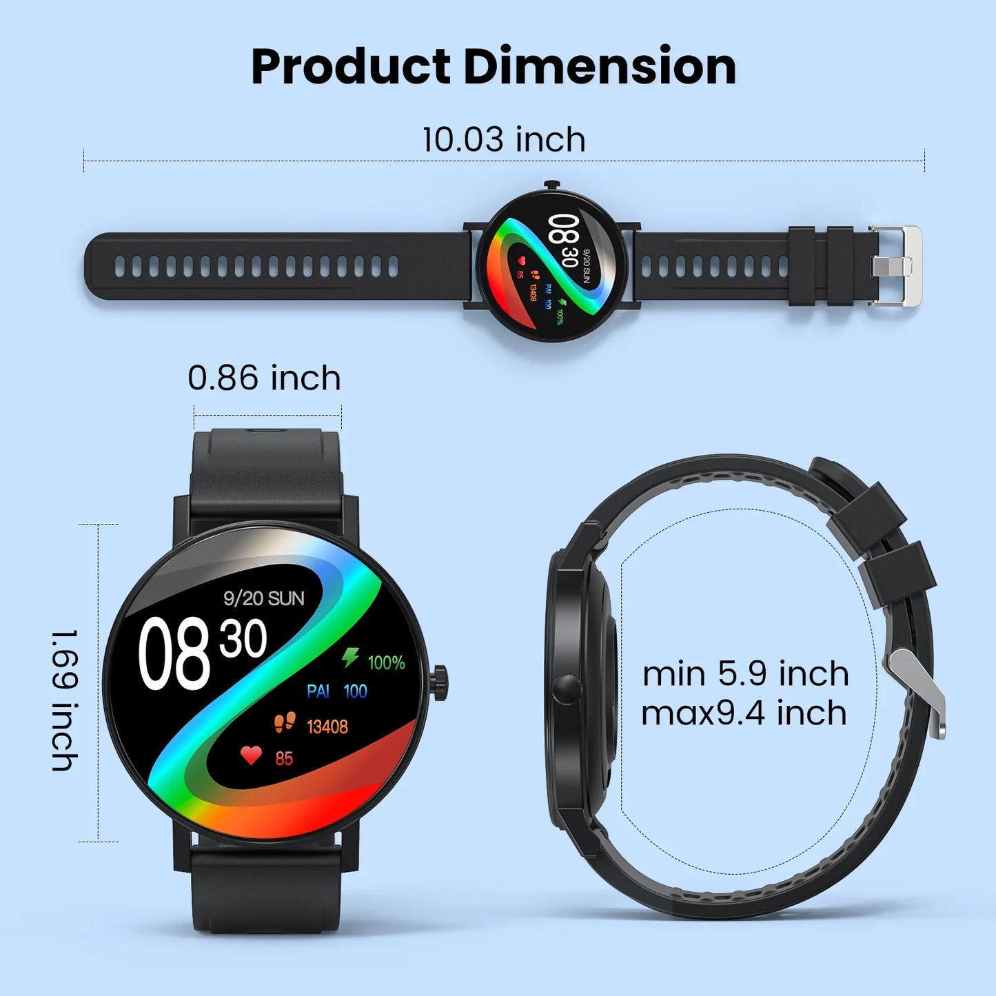 Smart Watch, 1.43" Touch Screen Smartwatch for Women Men, IP68 Waterproof Fitness Tracker Bluetooth 5.3, Compatible with Android & Ios, Black