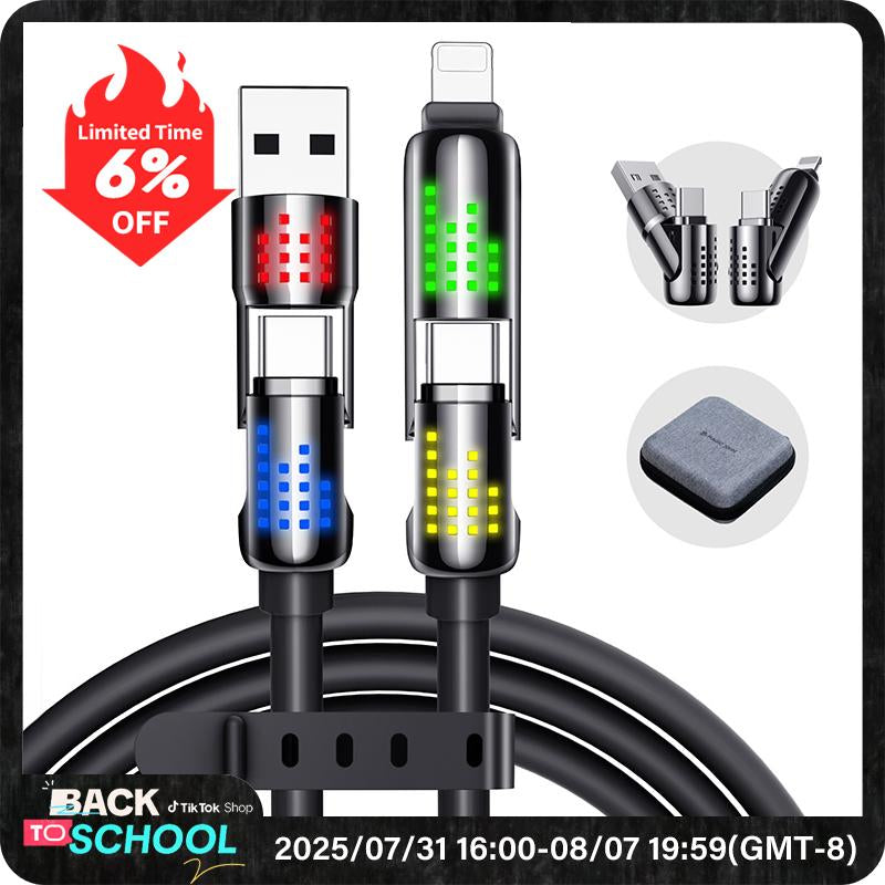 【Tiktokshopbacktoschool】New - MAGIC JOHN 4-In-1 Charging Cable, Super Fast 240W Charging with RGB Light