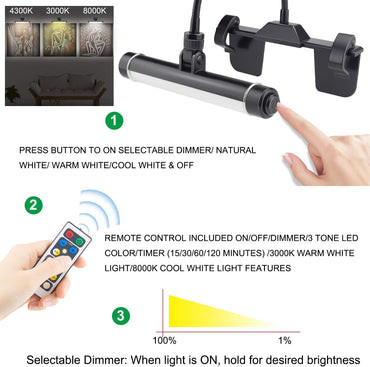 Wireless Picture Frame Led Lighting,Rechargeable Art Display Lighting Clip on Pictures,Over Painting Lights with Remote,Artwork Lamp with Flexible Neck,28 Leds 3 Lighting Modes 200Lm-Black