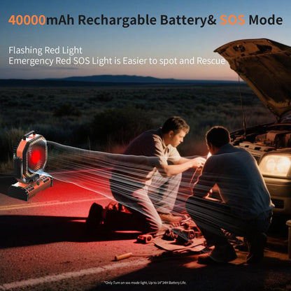 EEIFO Outdoorcool 3-In-1 Power Fan with 40000Mah Battery, 360° Rotation, 3 Light Modes, & USB Desk Fan - Orange