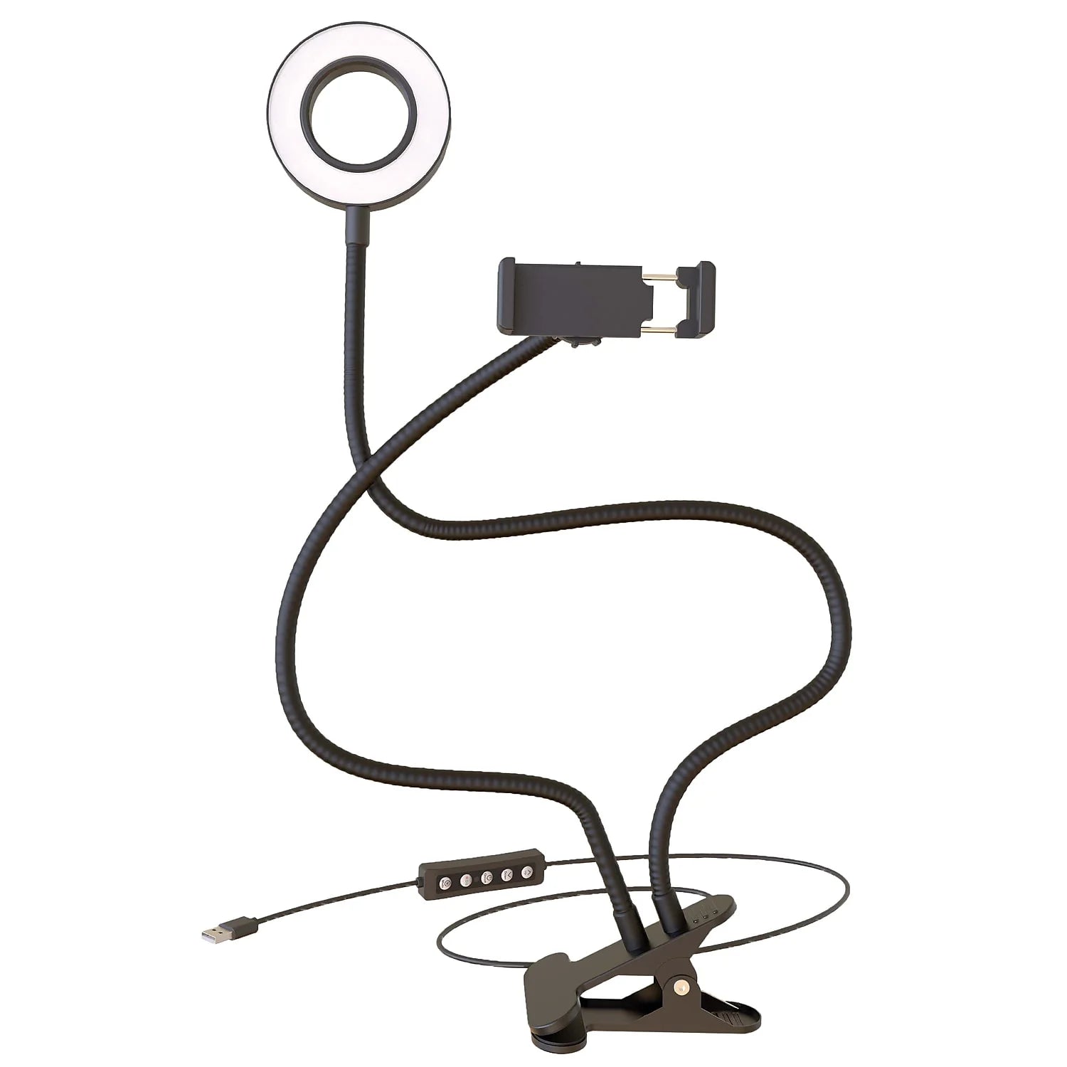 Flexible White and RGB LED Ring Light with Smartphone Holder