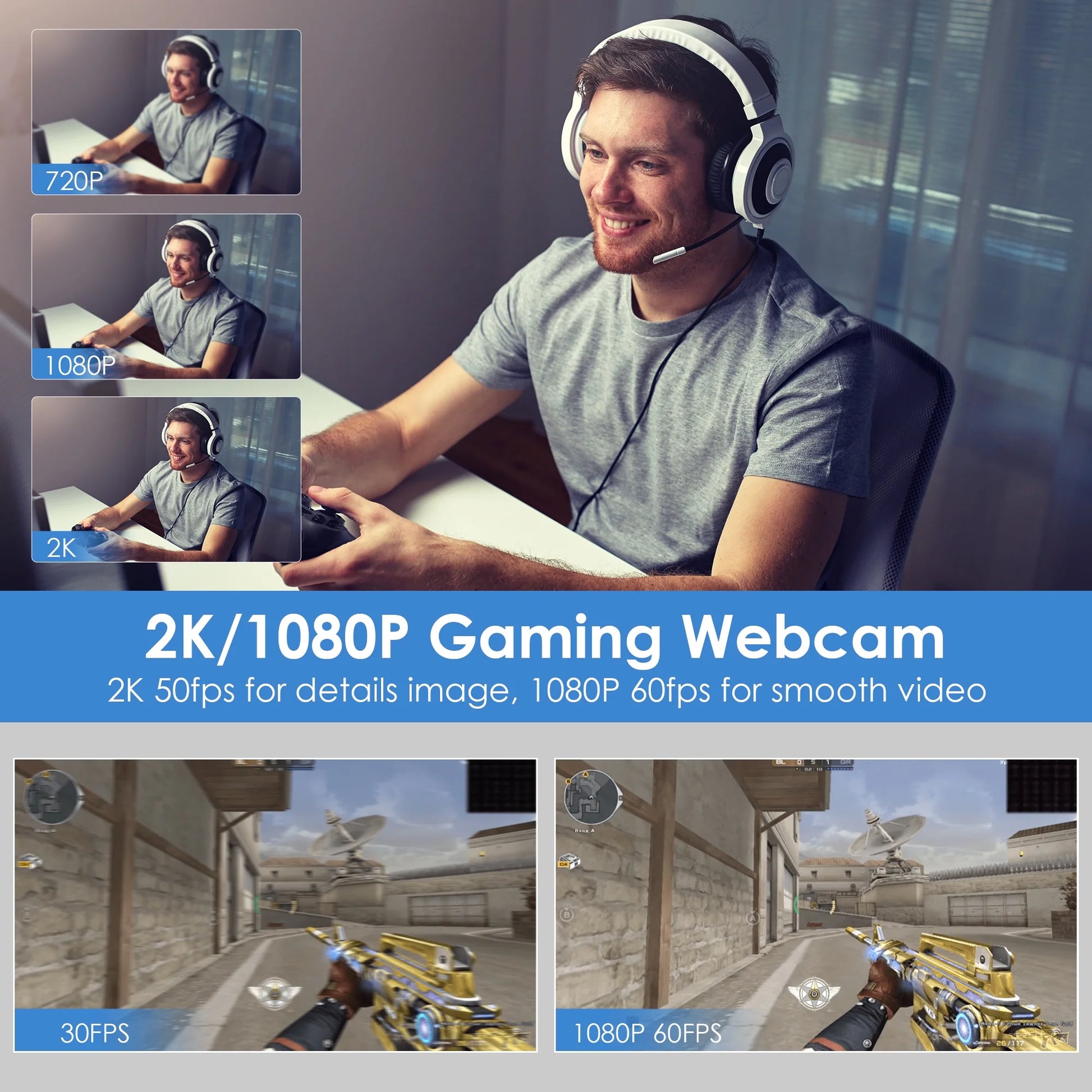 (2 Pack)  2K/1080P Gaming Webcam with Rgb&Fill Light Compatible for Switch 2 Autofocus USB Web Cam 2 Microphones for PC Laptop Video Streaming
