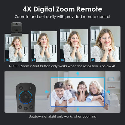 4K Webcam with 2 Microphones Zoom Remote Precise Focus Compatible for Switch 2 EPTZ Webcamera for PC Laptop Conference Video Streaming USB Web Cam
