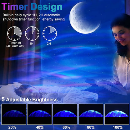 Star Projector with Bluetooth Speaker and Remote, Northern Lights Aurora Projector with Moon and Star, Night Light Projector for Bedroom, Home Theater, Kids Adults Game Room and Parties