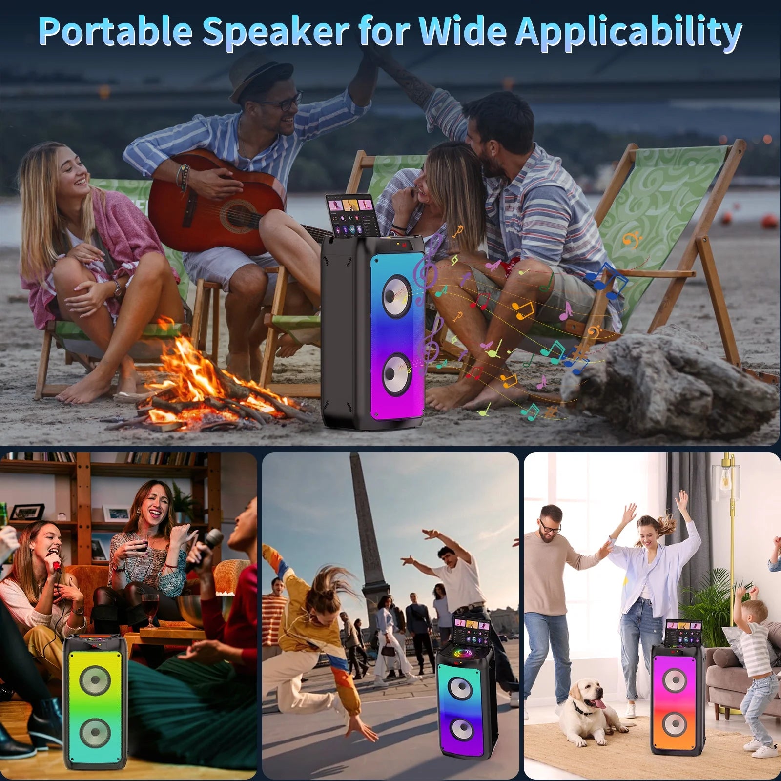 Party Speaker, Bluetooth Speaker with 2 Wireless Microphone & DJ Light, Portable Stereo Wireless Speaker for Outdoor