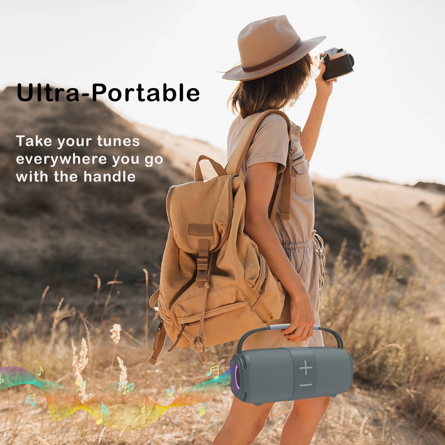 Portable Bluetooth 5.3 Speaker,Wireless Speaker with Dynamic LED Lights and Powerful 360° Sound,Tws Pairing,Outdoor Music Party Show,Gray