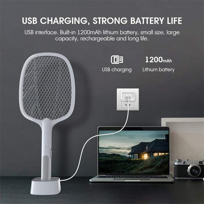 Portable Electric Mosquito Swatter, USB Rechargeable Insect Trap, Mosquito Insecticide, Physically Safe and Harmless, Used to Kill Mosquitoes, Insects and Flies, with a Base Suitable for Rooms, Homes, Offices and Camping