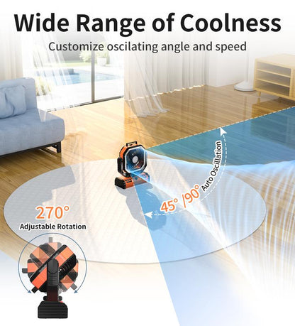 EEIFO Outdoorcool 3-In-1 Power Fan with 40000Mah Battery, 360° Rotation, 3 Light Modes, & USB Desk Fan - Orange