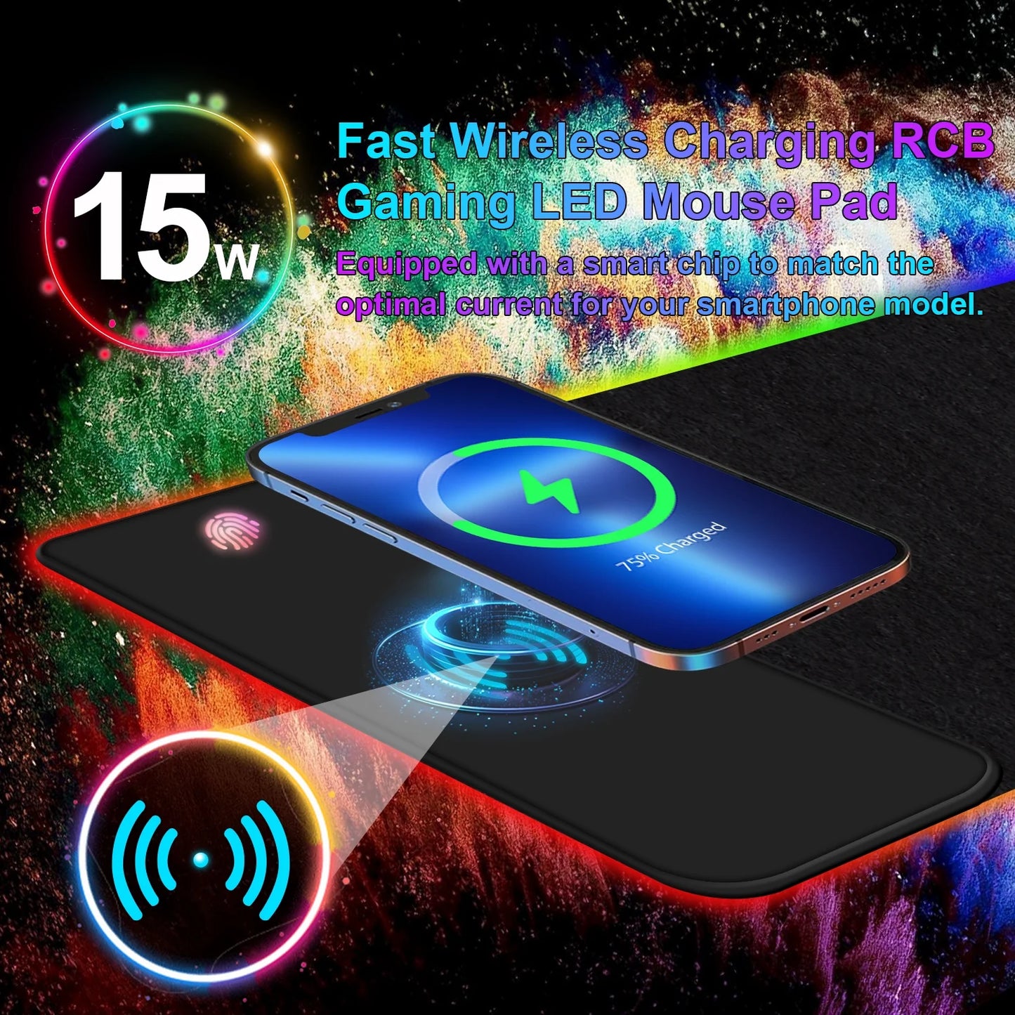 RGB 15W Large Keyboard Pad Wireless Charger Gaming Mouse Pad, Desk Mat with 10 Light Modes, Keyboard Pad with Non-Slip Rubber Base, Waterproof Desk Pad for Home Office Decor