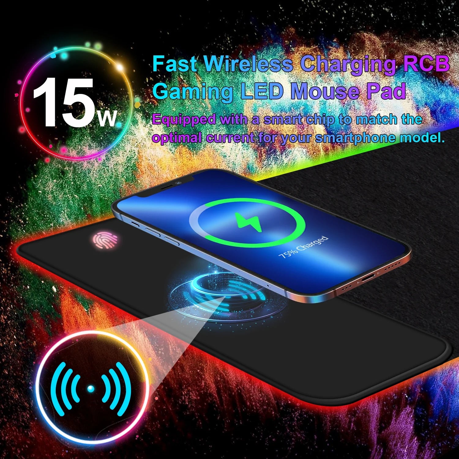 RGB 15W Large Keyboard Pad Wireless Charger Gaming Mouse Pad, Desk Mat with 10 Light Modes, Keyboard Pad with Non-Slip Rubber Base, Waterproof Desk Pad for Home Office Decor