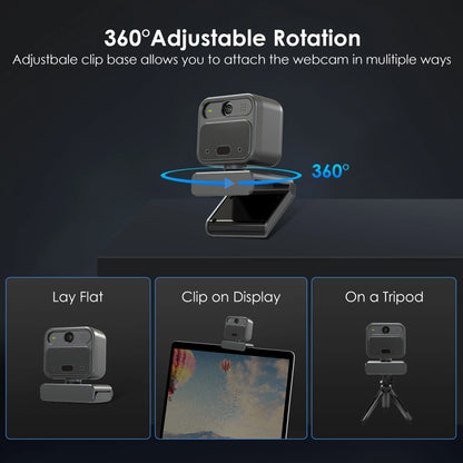 4K Webcam with 2 Microphones Zoom Remote Precise Focus Compatible for Switch 2 EPTZ Webcamera for PC Laptop Conference Video Streaming USB Web Cam