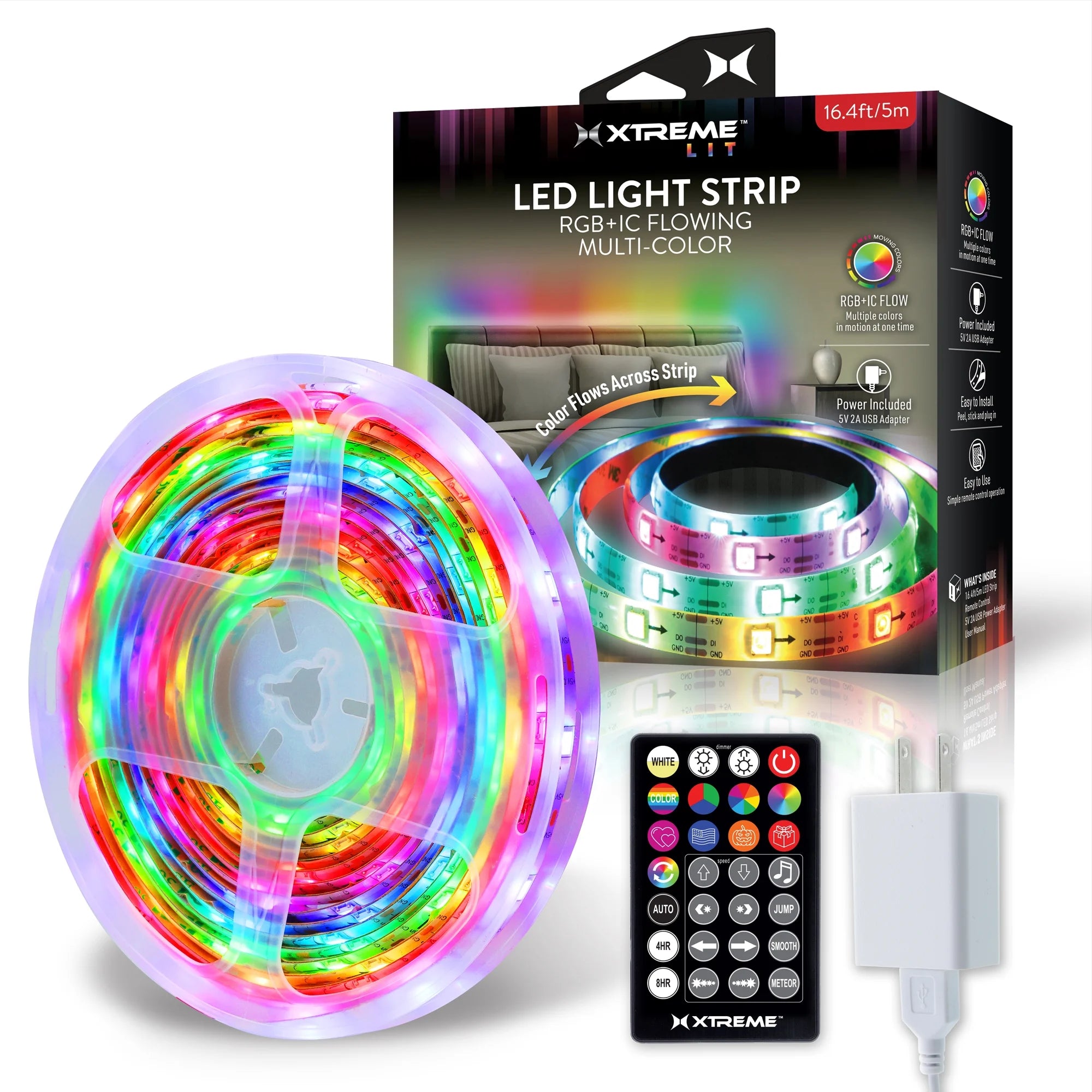 Lit 16.4Ft Color Flow Multi-Color Indoor LED Light Strip, Remote Control, Corded Electric