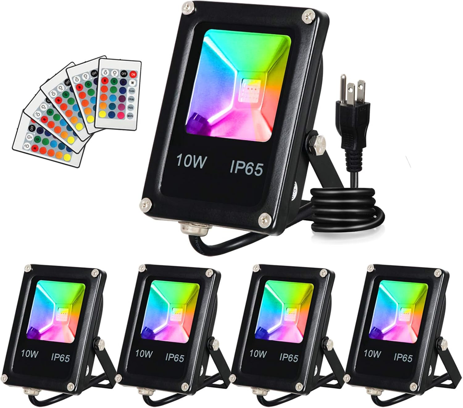 Led Flood Light,10W RGB Color Changing Waterproof Security Lights, with US Plug, Super Bright Remote Control Outdoor Spotlight, for Garden, Yard, Warehouse Sidewalk,Backyard, Garage (5 Pack)