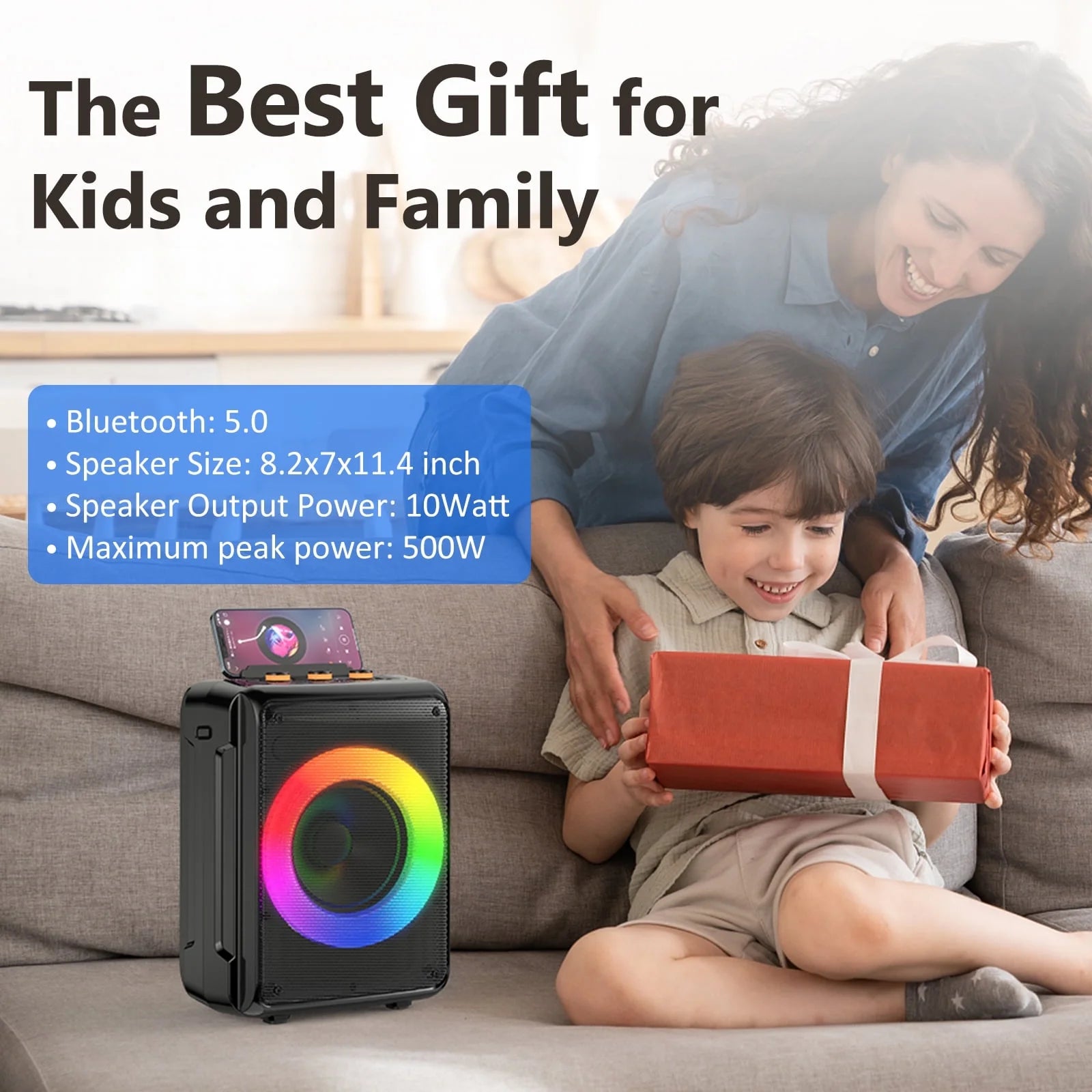 Portable Bluetooth Speaker with Microphone, LED Lighting, Wireless Party Speaker, AUX Input, USB, TF Card, D13