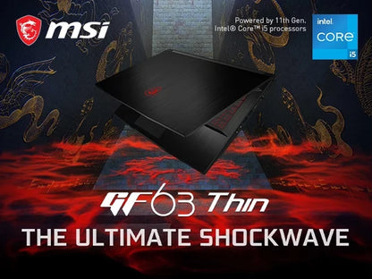 GF63 Thin 15.6" Gaming Laptop, FHD 144Hz, Intel Core I5-11400H, NVIDIA Geforce RTX 3050, 8GB Memory, 512GB Nvme SSD, Windows 11, 11UC-692
