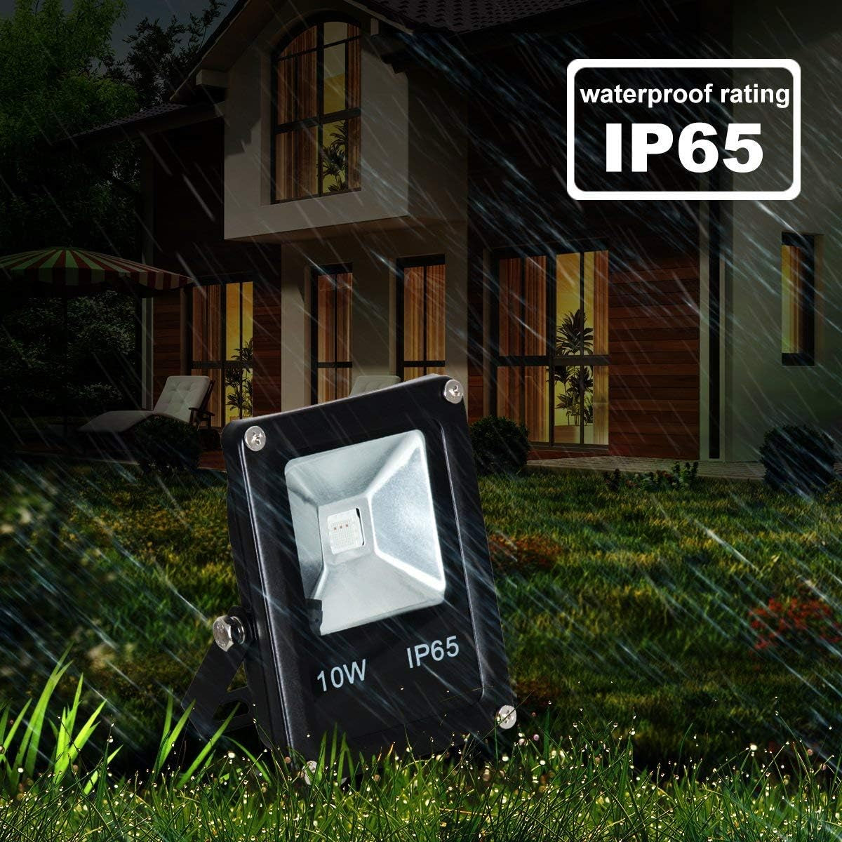 Led Flood Light,10W RGB Color Changing Waterproof Security Lights, with US Plug, Super Bright Remote Control Outdoor Spotlight, for Garden, Yard, Warehouse Sidewalk,Backyard, Garage (5 Pack)