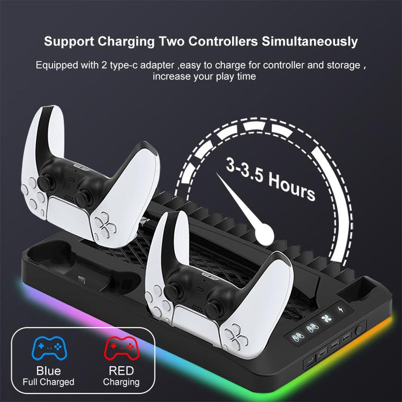 PS5 Multifunctional Cooling Base with Light Headset Hook Game Disc Case Storage Playstation5 Handle Charging Stand