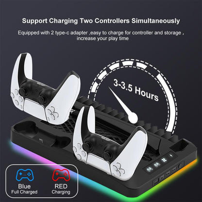 PS5 Multifunctional Cooling Base with Light Headset Hook Game Disc Case Storage Playstation5 Handle Charging Stand