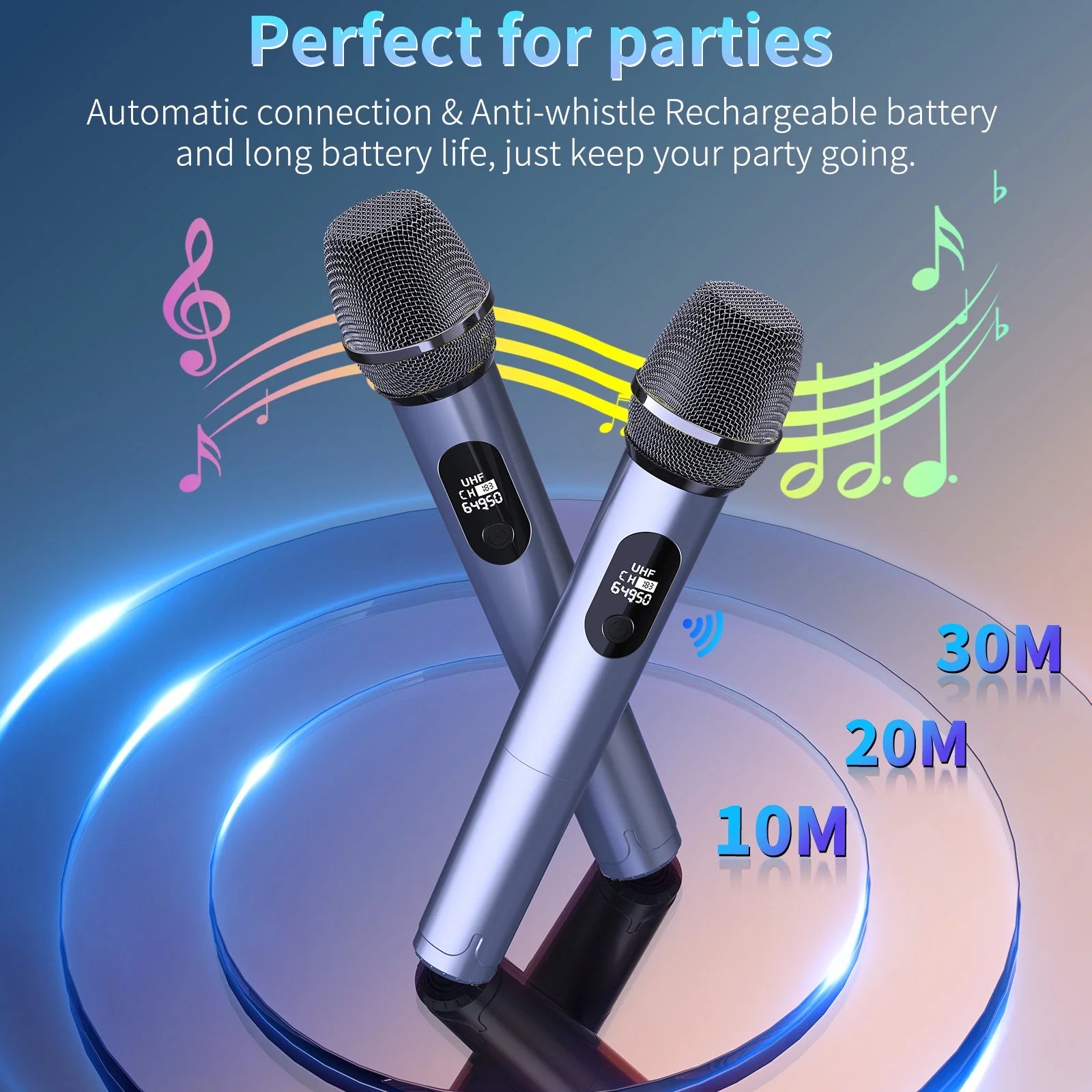 Party Speaker, Bluetooth Speaker with 2 Wireless Microphone & DJ Light, Portable Stereo Wireless Speaker for Outdoor