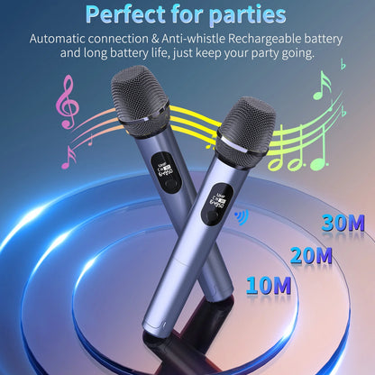 Party Speaker, Bluetooth Speaker with 2 Wireless Microphone & DJ Light, Portable Stereo Wireless Speaker for Outdoor