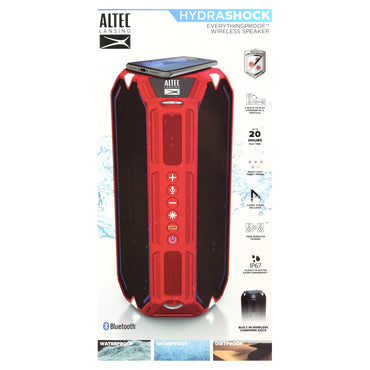 Hydrashock Everythingproof Portable Wireless Bluetooth Speaker, Red, 20 Hrs Playtime, IP67 Waterproof, LED Lights