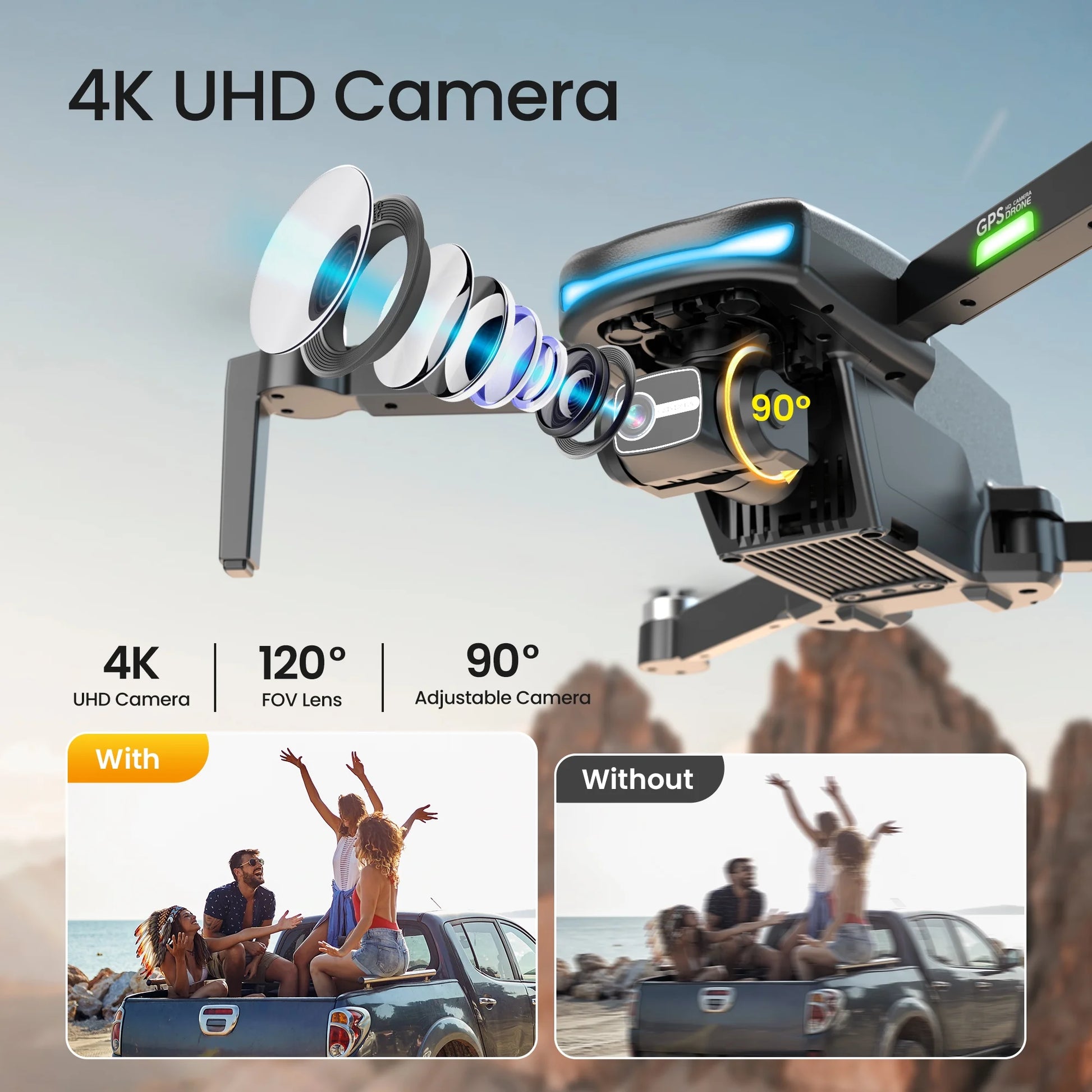 L800 Pro2 GPS Drone with 4K HD Camera for Adults and Beginners, 3-Axis Gimbal, FPV RC Quadcopter with Brushless Motor, 5G WIFI Transmission, 2 Batteries, Black