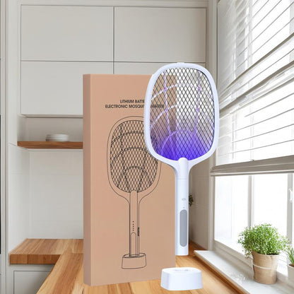 Portable Electric Mosquito Swatter, USB Rechargeable Insect Trap, Mosquito Insecticide, Physically Safe and Harmless, Used to Kill Mosquitoes, Insects and Flies, with a Base Suitable for Rooms, Homes, Offices and Camping