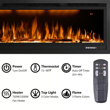 42 In. Smart Electric Fireplace Inserts with APP Control in Black