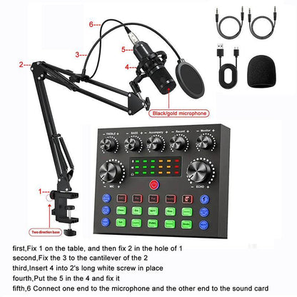 Podcast Equipment Kit, Audio Interface & All-In-One Live Sound Control Device, Sound Card Set, Ideal for Recording, Gaming, Singing, Broadcasting, Live Streaming