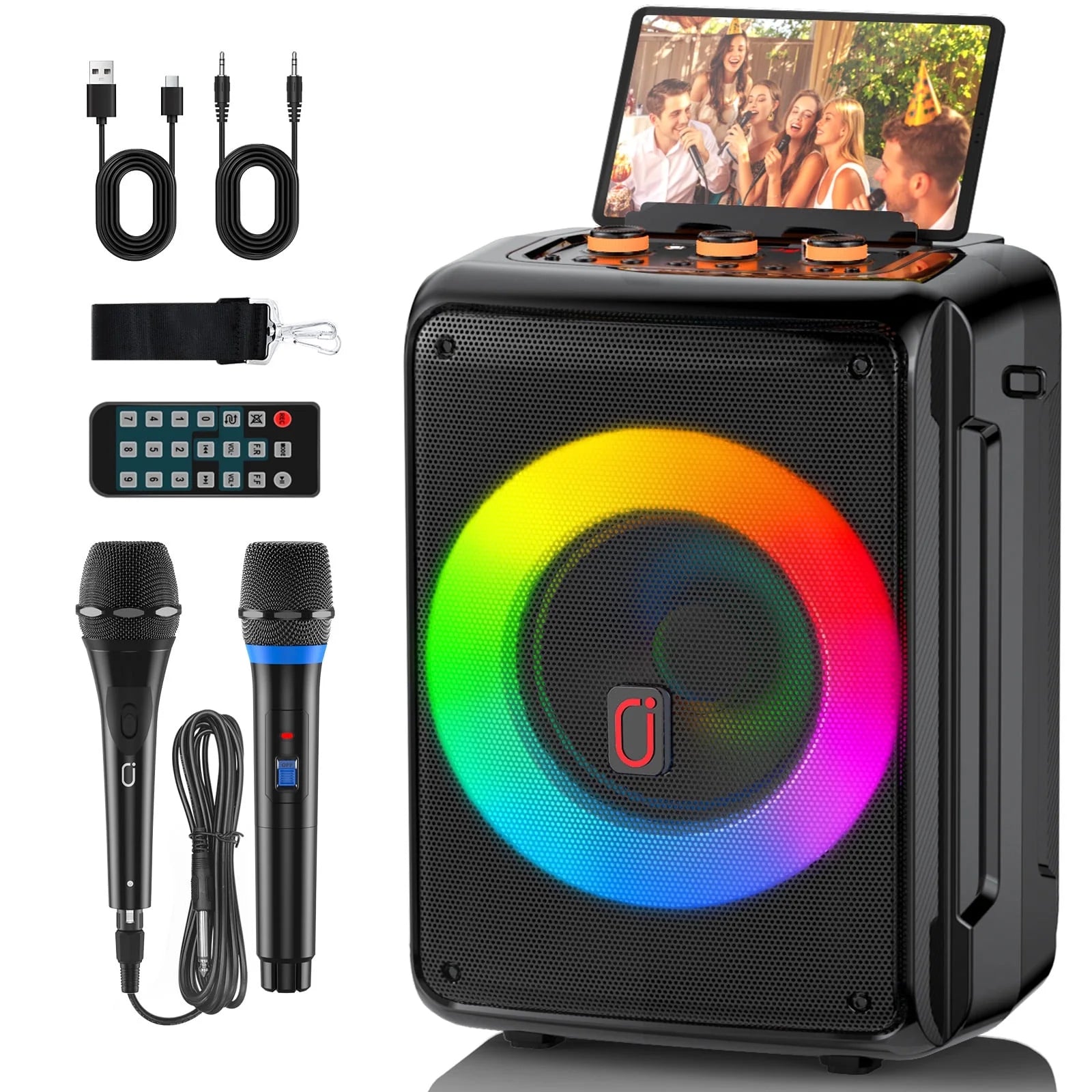 Portable Bluetooth Speaker with Microphone, LED Lighting, Wireless Party Speaker, AUX Input, USB, TF Card, D13
