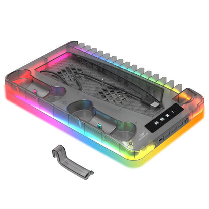 PS5 Multifunctional Cooling Base with Light Headset Hook Game Disc Case Storage Playstation5 Handle Charging Stand