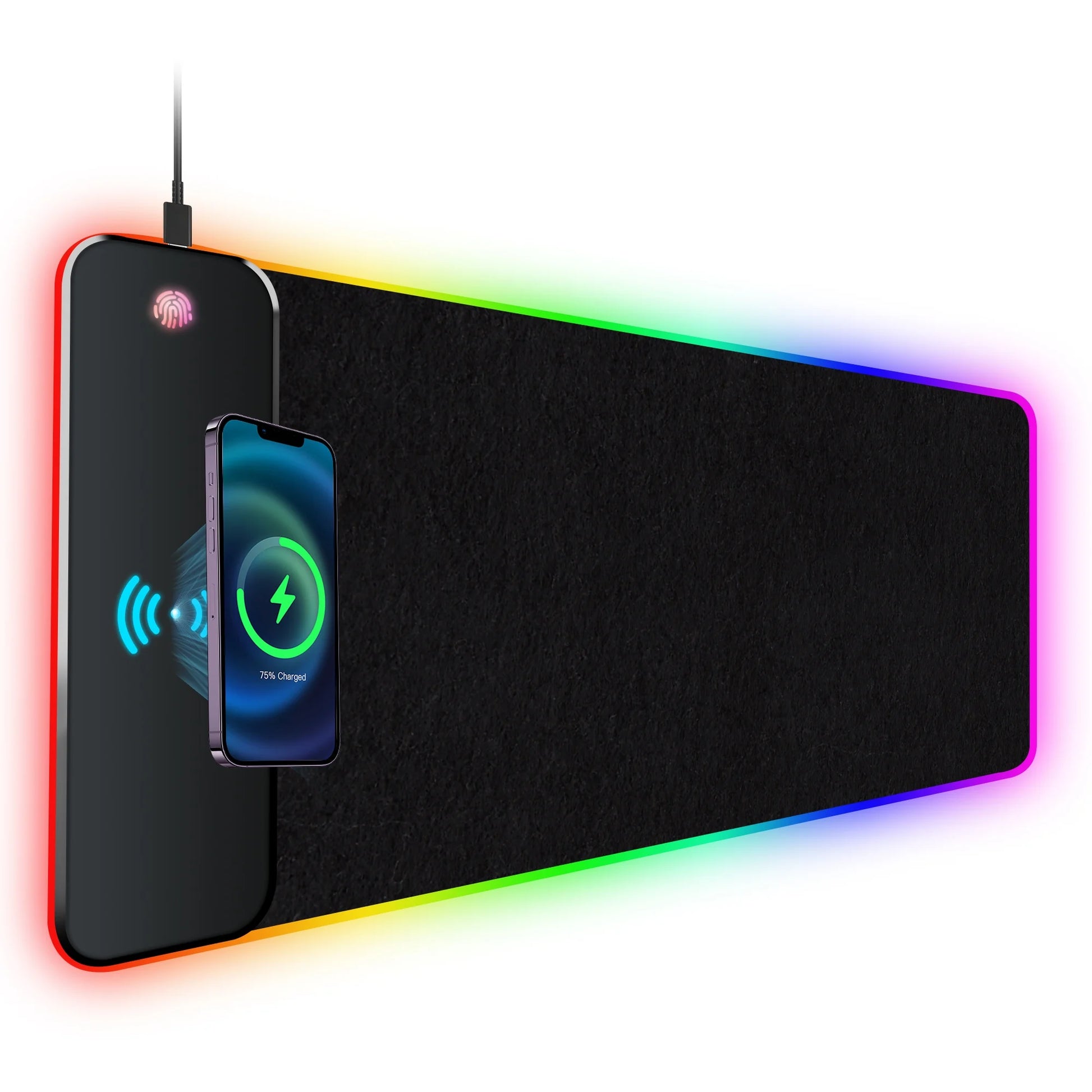 RGB 15W Large Keyboard Pad Wireless Charger Gaming Mouse Pad, Desk Mat with 10 Light Modes, Keyboard Pad with Non-Slip Rubber Base, Waterproof Desk Pad for Home Office Decor