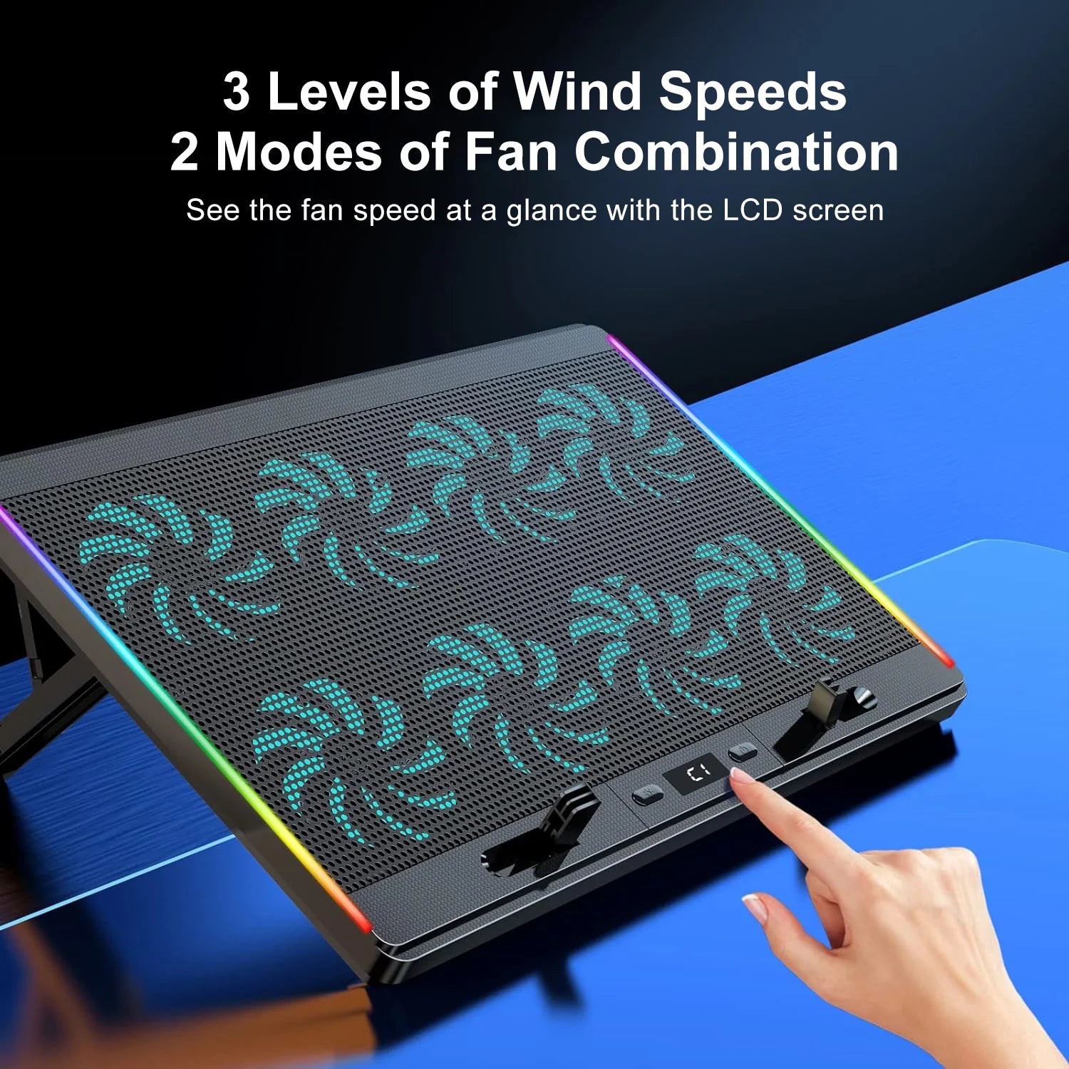 Laptop Cooling Pad with 8 Quiet Fans 7 Angles 2 USB Port, Laptop Cooler for 12.1-17.3" Laptop