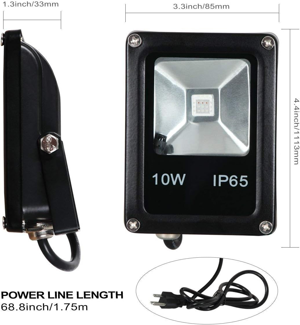 Led Flood Light,10W RGB Color Changing Waterproof Security Lights, with US Plug, Super Bright Remote Control Outdoor Spotlight, for Garden, Yard, Warehouse Sidewalk,Backyard, Garage (5 Pack)