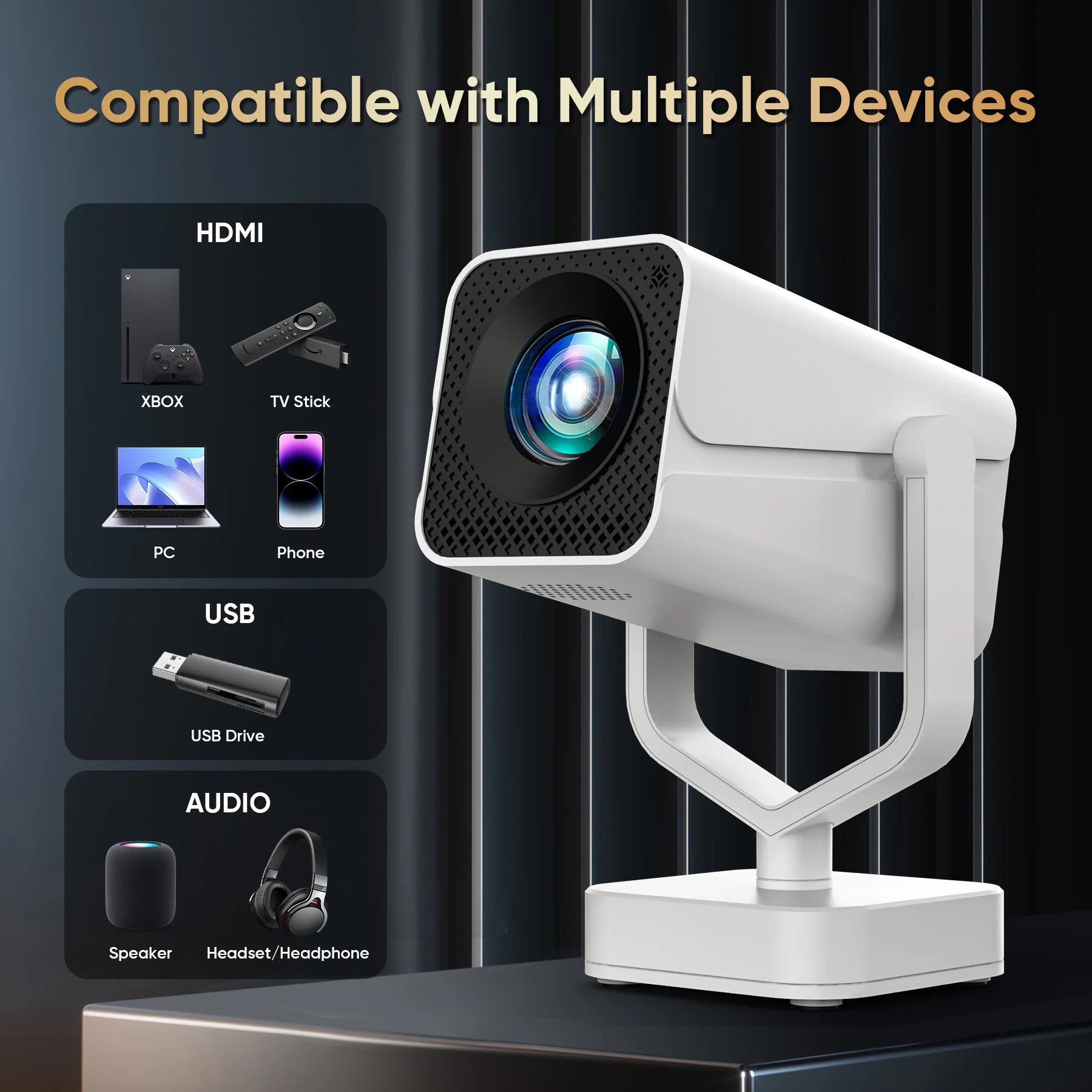 [Built-In Apps]  Mini Projector with Wifi and Bluetooth, HD 1080P Video Smart Projector with Android System