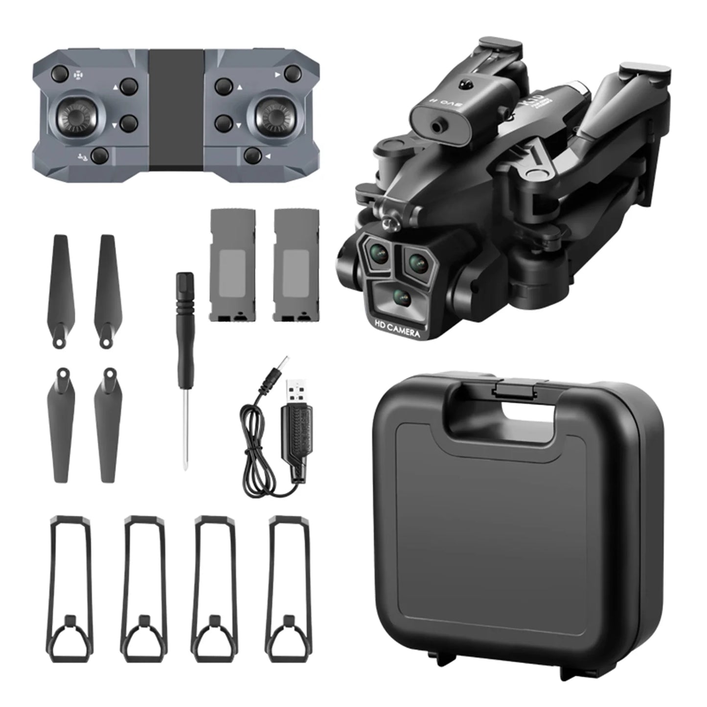 Drone with 3 Camera 1080P for Kids and Adults, RC Quadcopter Foldable FPV Drone for Beginners, 2 Batteries, Carrying Case