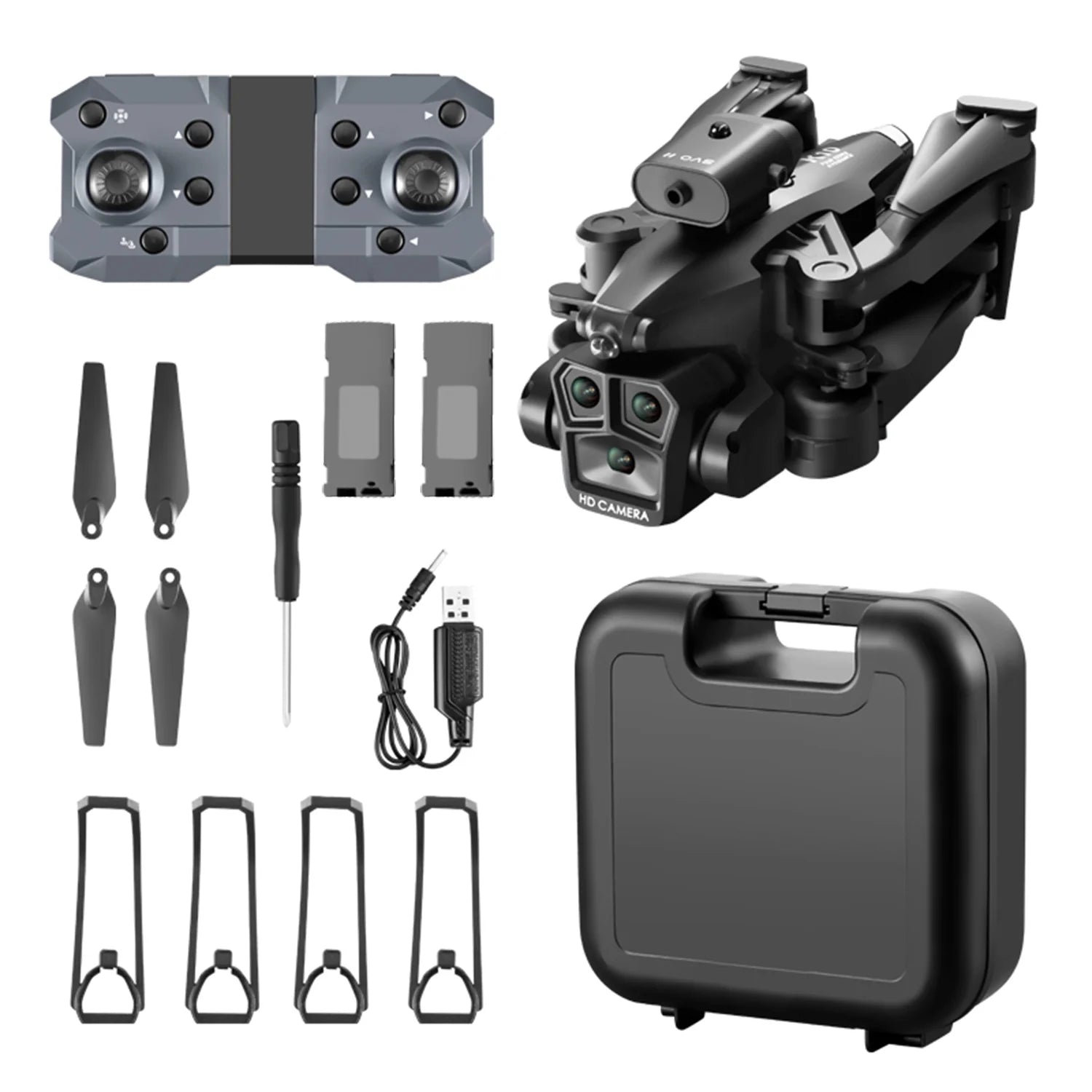 Drone with 3 Camera 1080P for Kids and Adults, RC Quadcopter Foldable FPV Drone for Beginners, 2 Batteries, Carrying Case