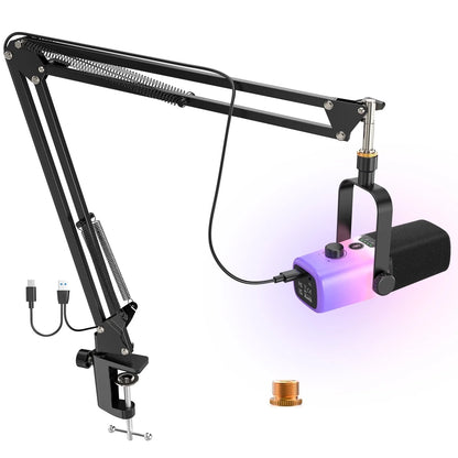 USB Gaming Microphone,Pc Microphone for Phone Tablet with RGB for Streaming Podcast Vocal Recording ASMR, Computer Mic with Noise Cancellation,Mute Button,Gain Knob,Desktop Arm Boom Stand